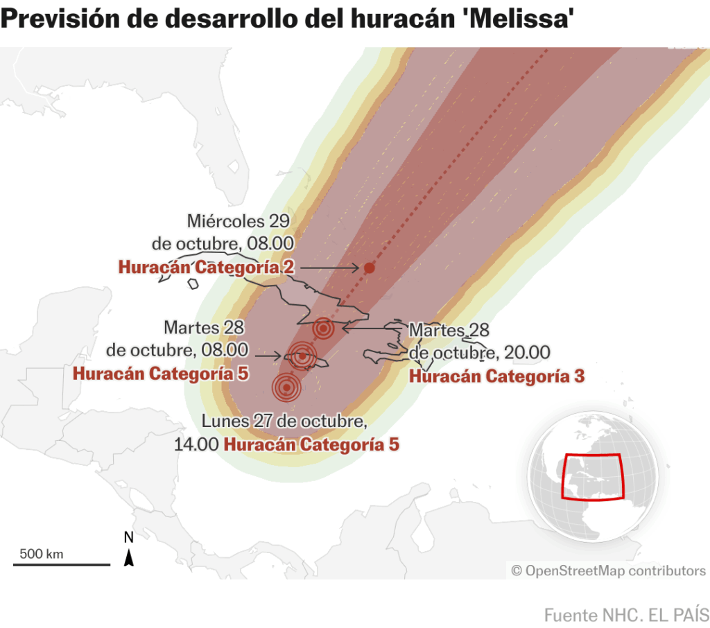 Avanza con peligrosidad el Huracán Melissa por el Mar Caribe