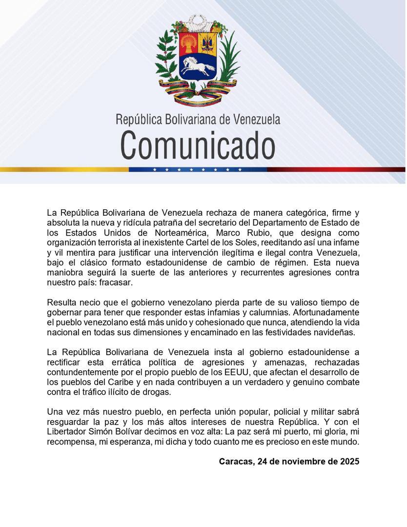 COMUNICADO DE LA CANCILLERIA DE VENEZUELA
