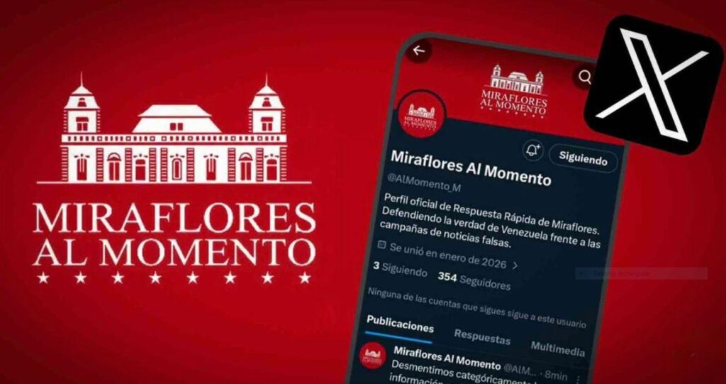 Perfil de Miraflores al Momento en la red social X para la verificación de noticias en Venezuela.