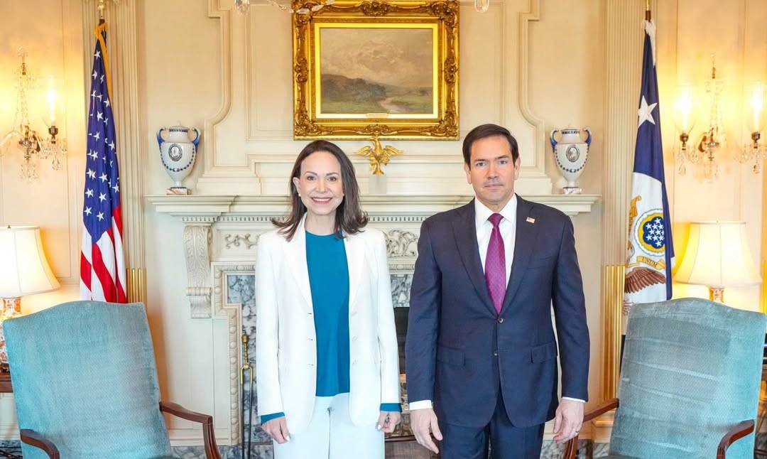 María Corina Machado y el Secretario de Estado Marco Rubio durante su reunión oficial en Washington, marzo 2026