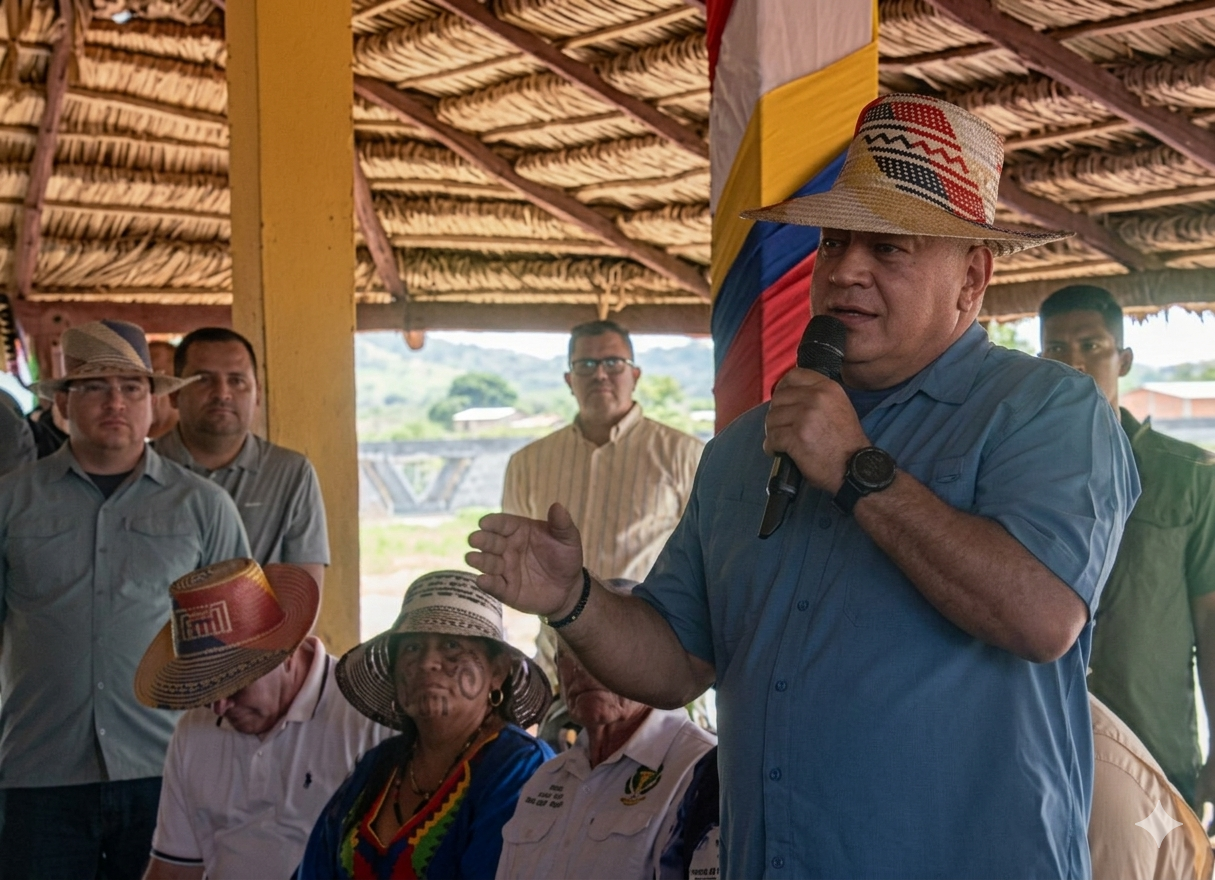 El vicepresidente sectorial de Seguridad, Paz y ministro de Relaciones Interiores, Justicia y Paz, Diosdado Cabello Rondón, visitó este lunes las riberas del Río Limón