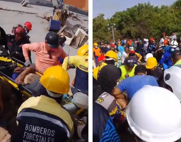 Rescatan a un hombre con vida del colapsado Hotel La Mar Suite tras el terremoto en Falcón