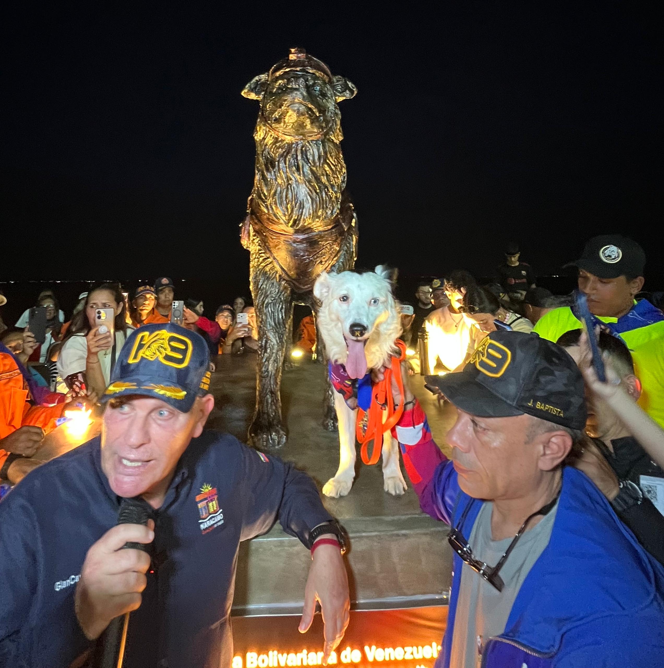 El alcalde Giancarlo Di Martino develó un monumento en la Vereda del Lago en honor a Tsunami