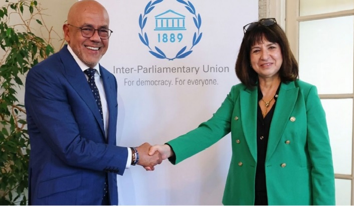 Jorge Rodríguez se reunió con la presidenta de la Unión Interparlamentaria Mundial.